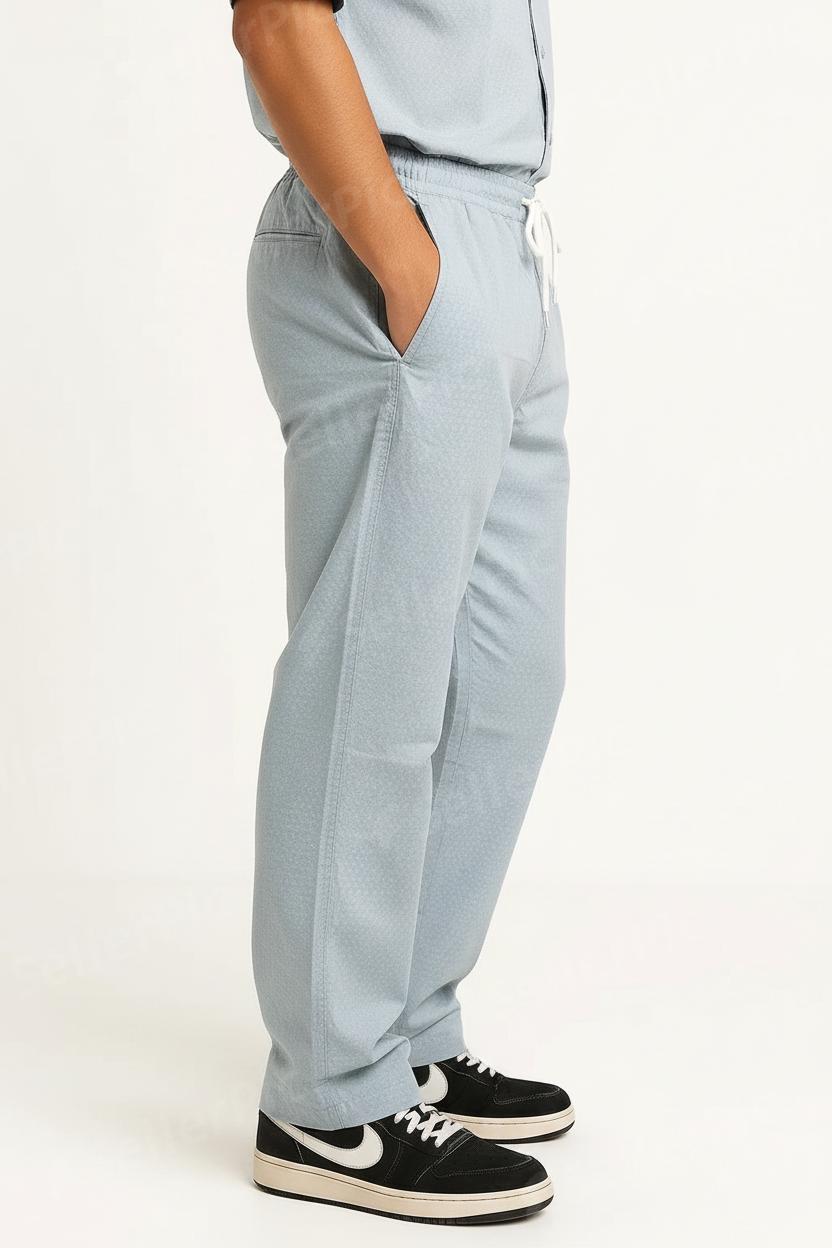 Men’s Light Blue Casual Co-Ord Set | Short Sleeve Button Shirt & Drawstring Pants | Soft Breathable Summer Two-Piece Outfit