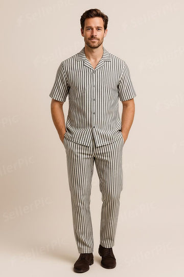 Men’s Classic Vertical Striped Co-Ord Set – Premium Cotton Shirt & Trouser | Modern Casual Summer Outfit