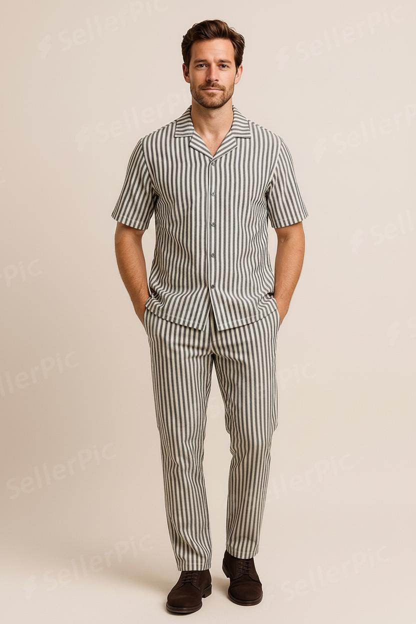 Men’s Classic Vertical Striped Co-Ord Set – Premium Cotton Shirt & Trouser | Modern Casual Summer Outfit