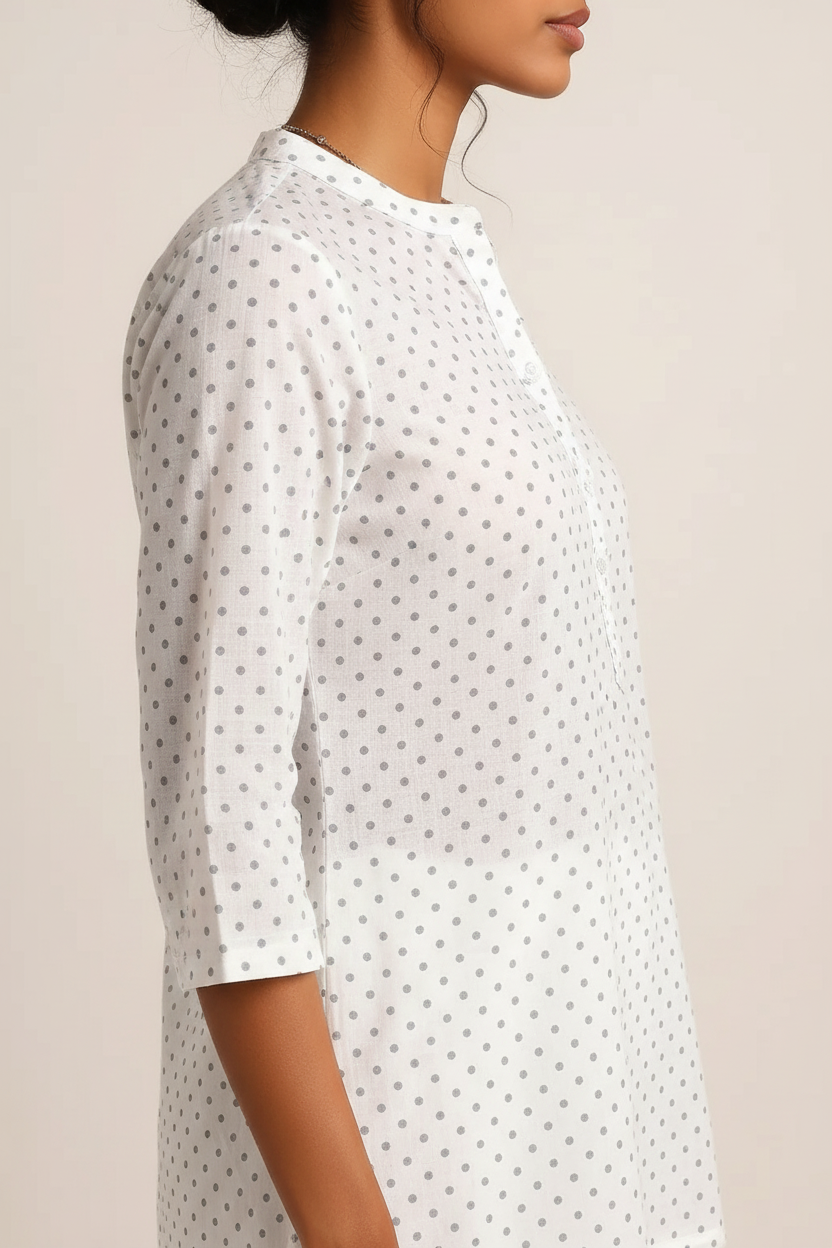 Women’s White Cotton Printed Kurta & Straight Pants Set – Soft, Breathable Daily Wear | Summer Casual Loungewear Suit