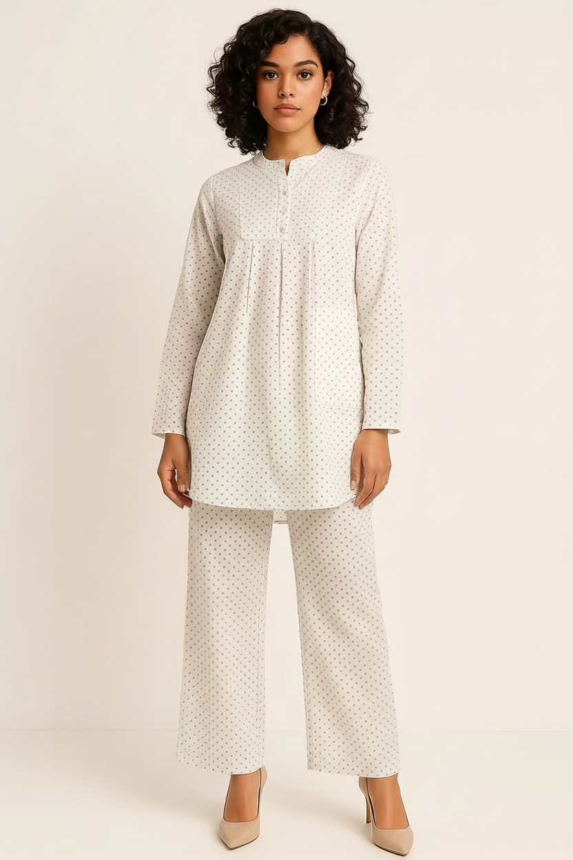 Women’s Printed Cotton Two-Piece Kurti Set | Long Shirt & Straight Pants | Casual & Everyday Wear