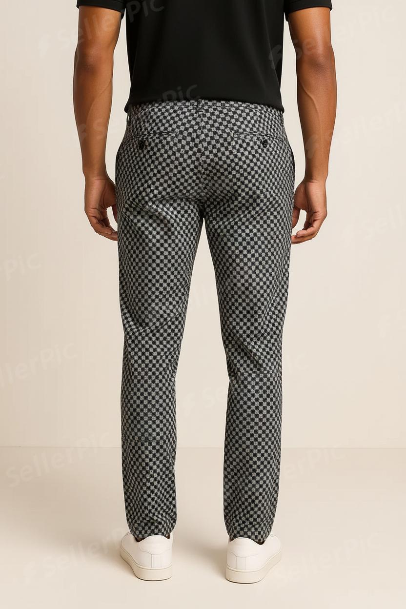 Men’s Slim Fit Checkered Trousers – Premium Stretch Casual Pants for Everyday & Smart Wear