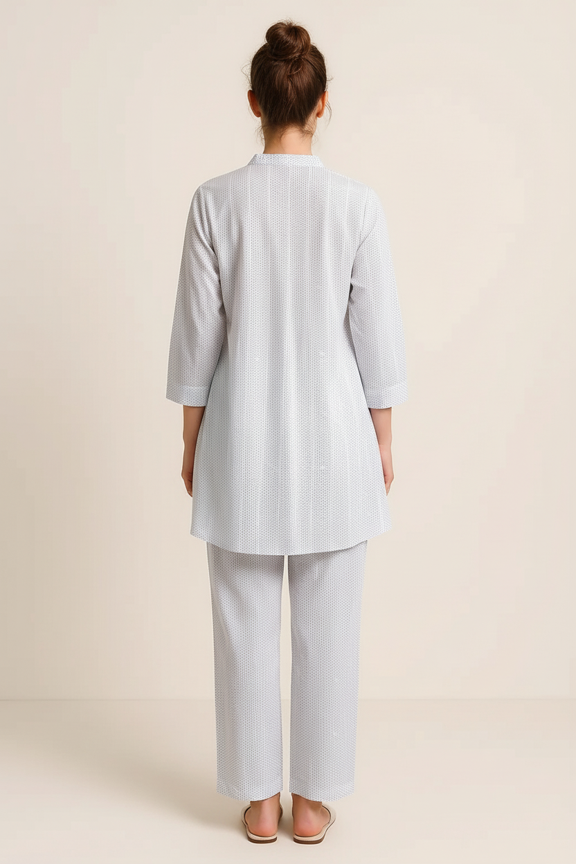 Women’s Minimal Printed Cotton Co-Ord Set | Long Kurti & Straight Pants | Everyday Comfort Wear