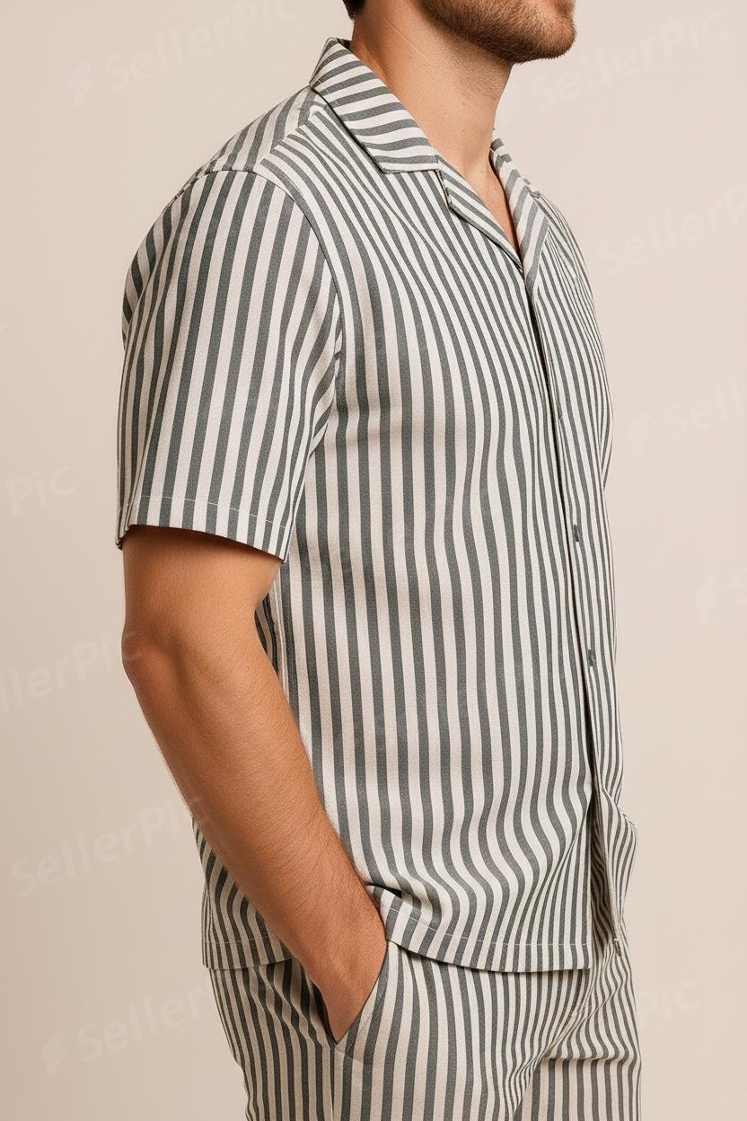Men’s Classic Vertical Striped Co-Ord Set – Premium Cotton Shirt & Trouser | Modern Casual Summer Outfit