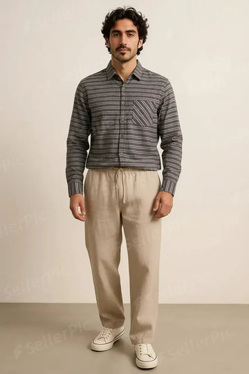 Men’s Plaid Long-Sleeve Shirt – Soft Casual Button-Down with Classic Check Pattern