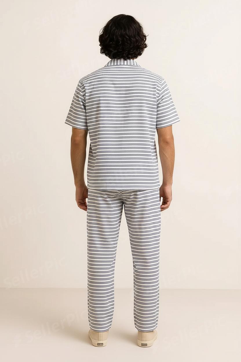 Men’s Premium Striped Summer Co-Ord Set – Soft Cotton Shirt & Trouser | Casual Wear Outfit for Everyday Comfort