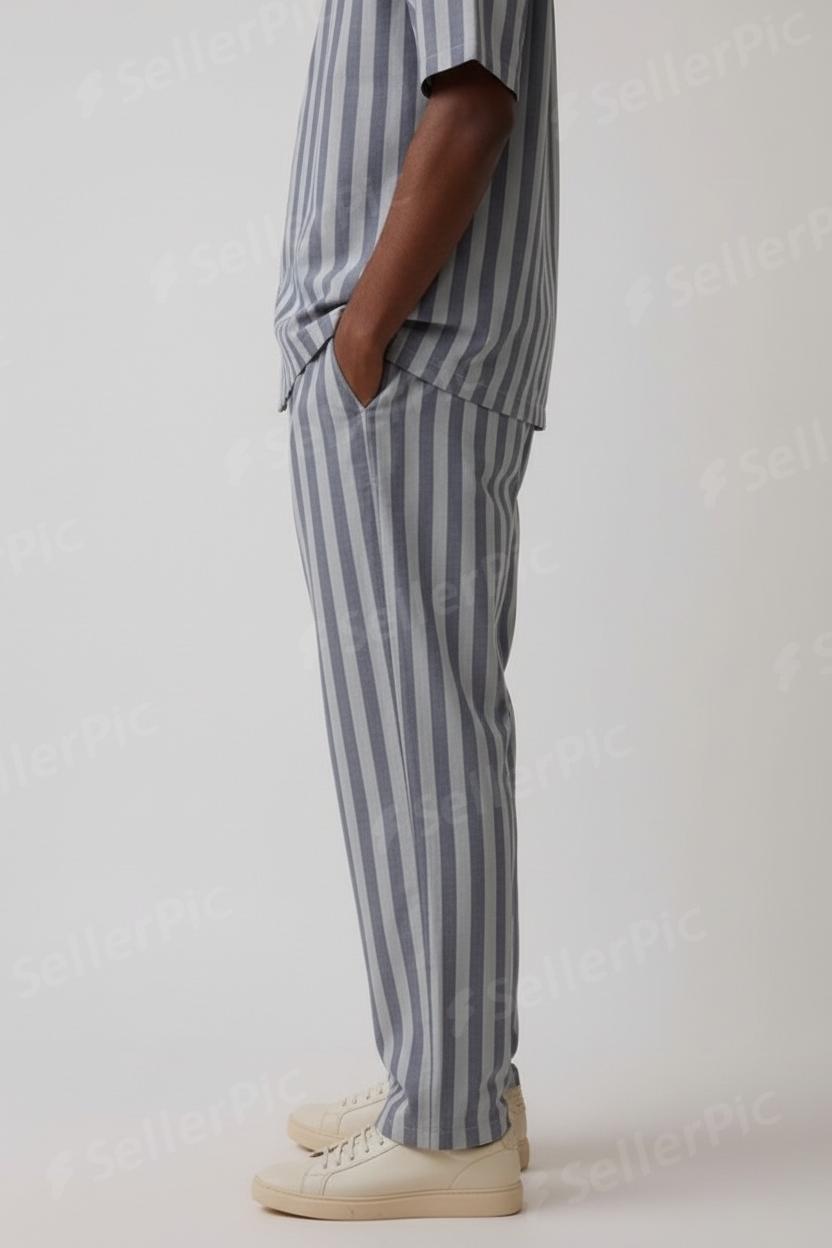 Men’s Premium Striped Two-Piece Co-Ord Set | Summer Casual Shirt & Pants | Breathable Cotton Outfit for Daily Wear