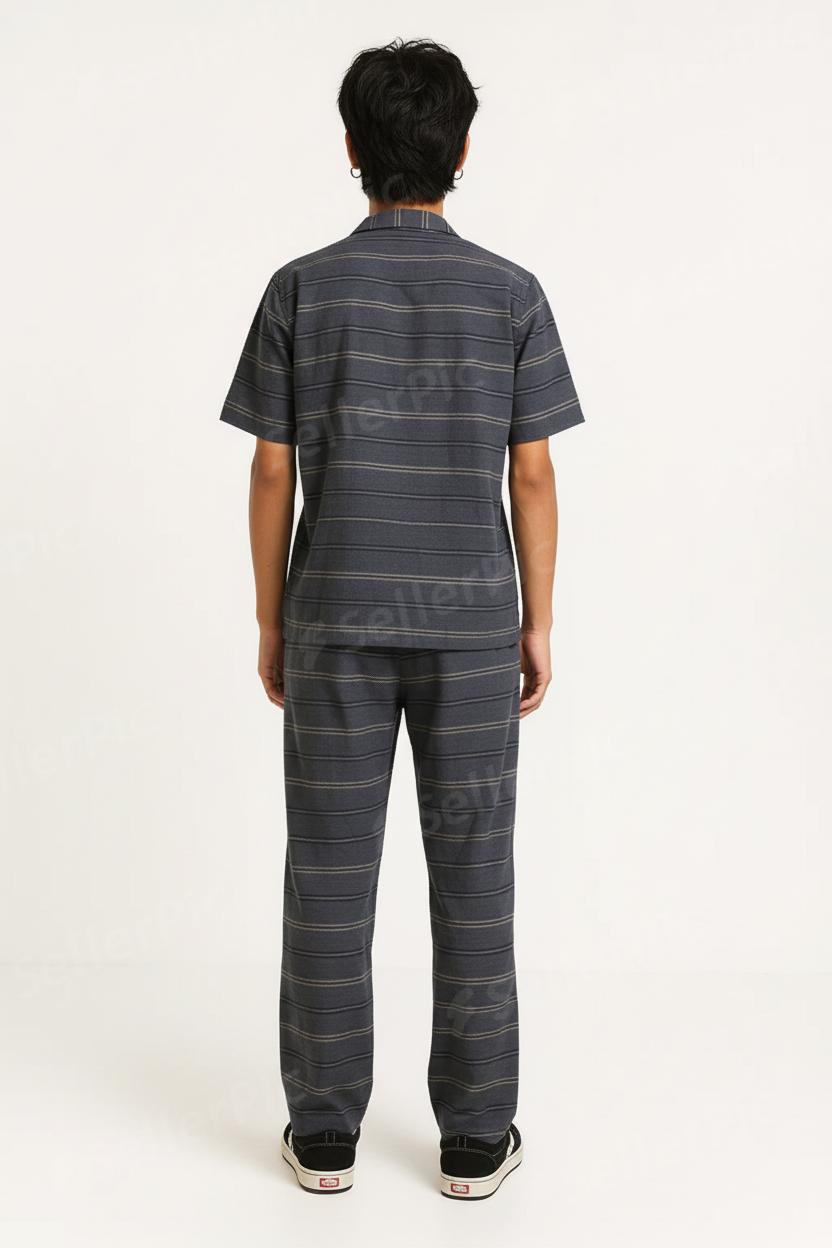 Men’s Striped Two-Piece Loungewear Set – Short Sleeve Button-Up Shirt & Relaxed Fit Pants | Casual Matching Outfit