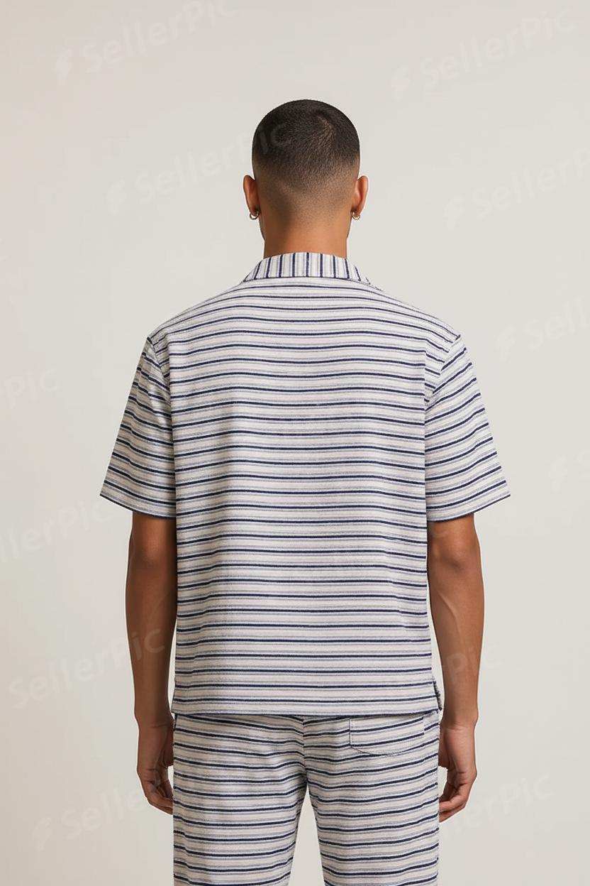 Men’s Premium Striped Co-Ord Set – Short Sleeve Button Shirt & Matching Pants | Soft Breathable Loungewear Outfit