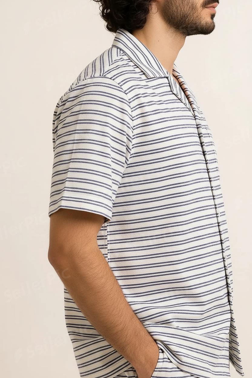 Men’s Premium Striped Summer Co-Ord Set – Soft Cotton Shirt & Trouser | Casual Wear Outfit for Everyday Comfort