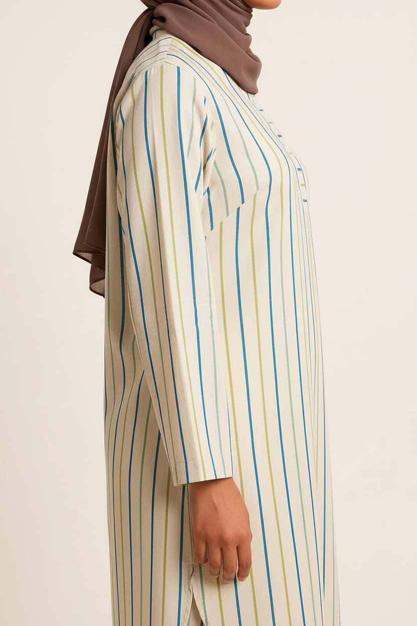 Women’s Striped Co-Ord Set – Long Sleeve Kurta Top & Straight Pants | Modest Everyday Wear | Soft Cotton Two-Piece Outfit