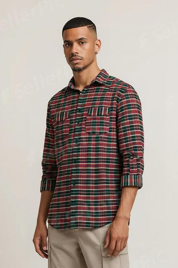 Men’s Classic Plaid Flannel Shirt – Long Sleeve, Soft Brushed Cotton, Casual Outdoor Workwear Button-Up