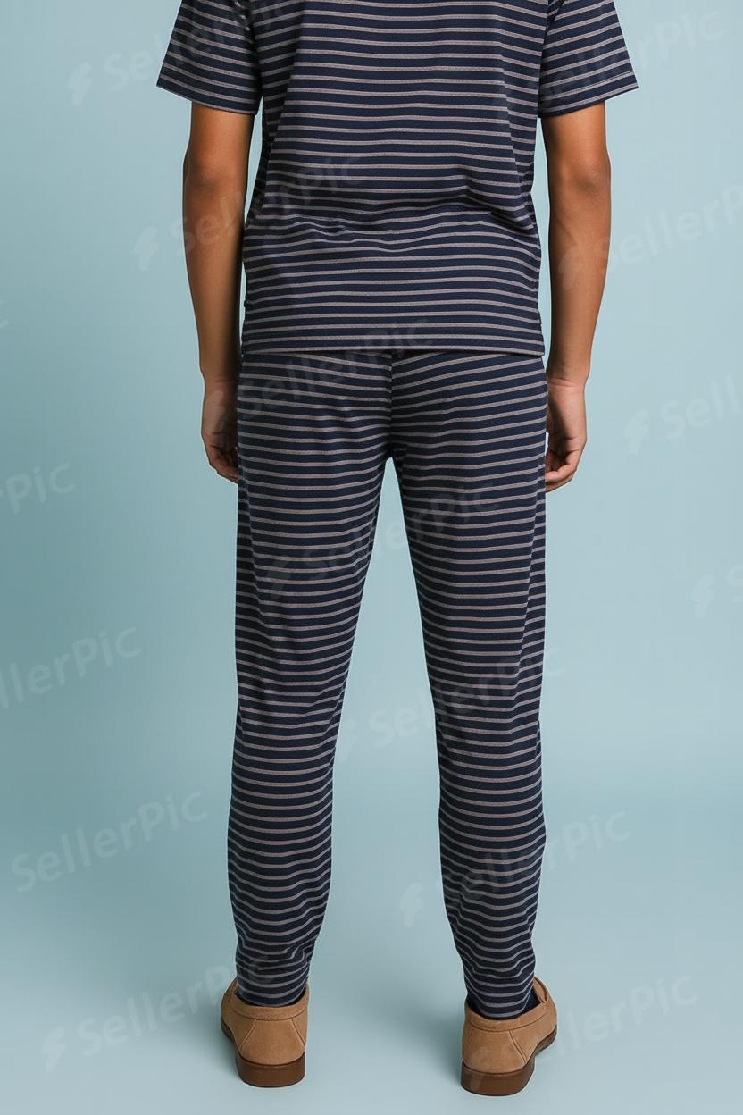 Men’s Premium Navy Striped Co-Ord Set | Summer Comfortable Shirt & Trouser Suit | Casual & Lounge Wear