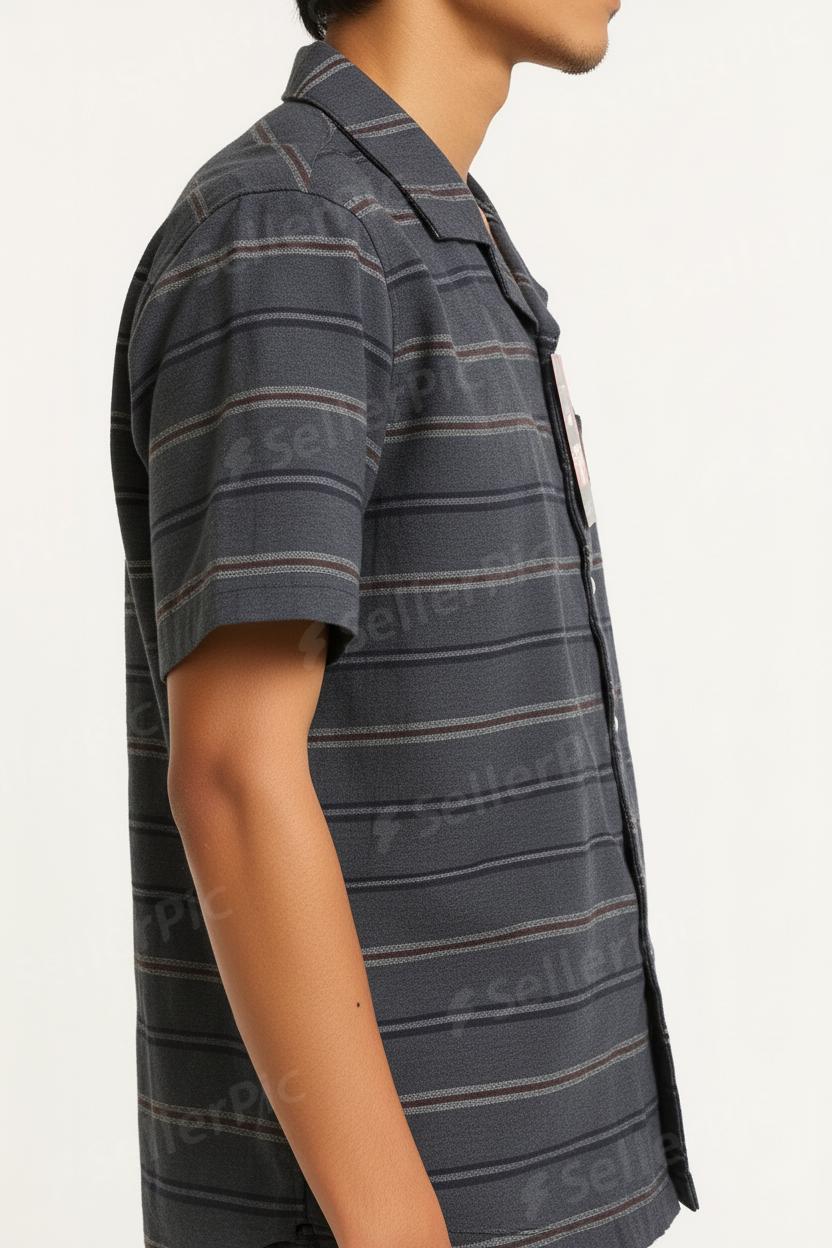 Men’s Striped Two-Piece Loungewear Set – Short Sleeve Button-Up Shirt & Relaxed Fit Pants | Casual Matching Outfit