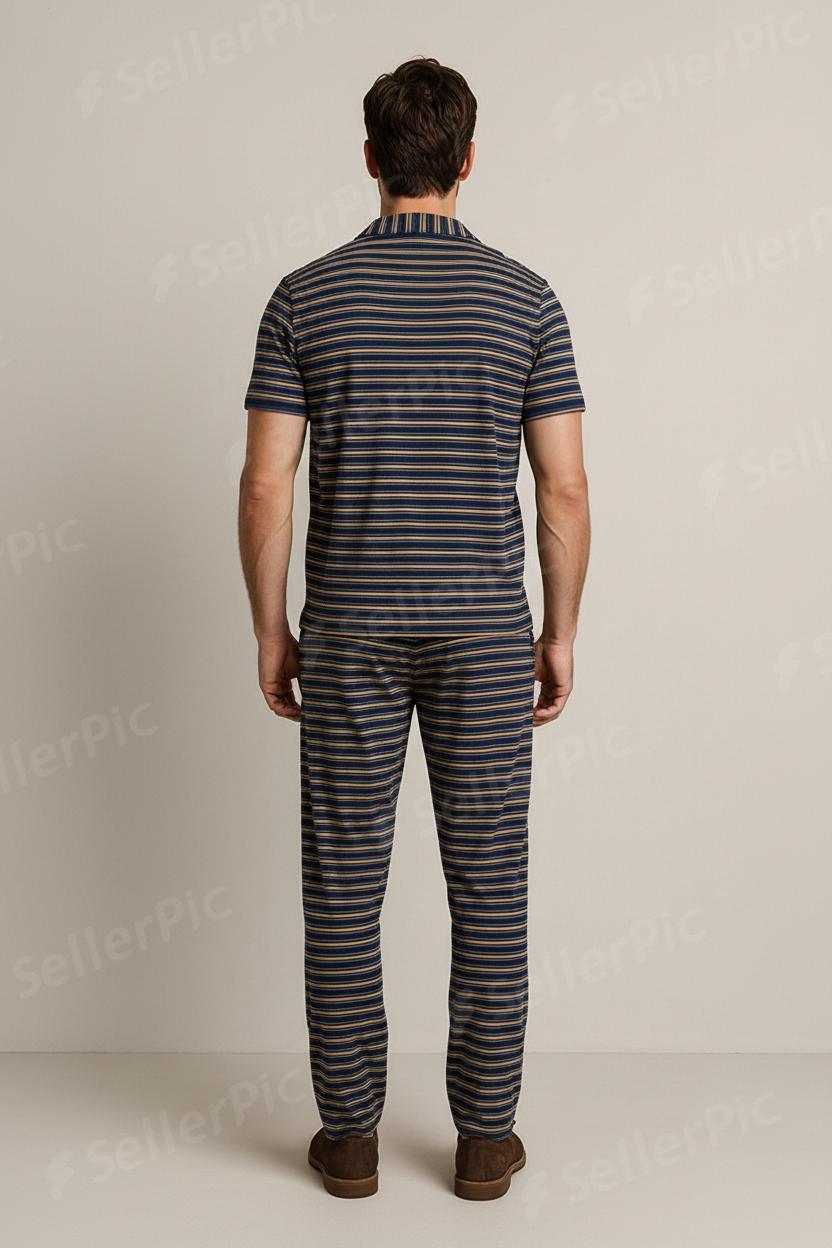 Men’s Striped Two-Piece Co-Ord Set – Premium Short Sleeve Shirt & Matching Pants Set