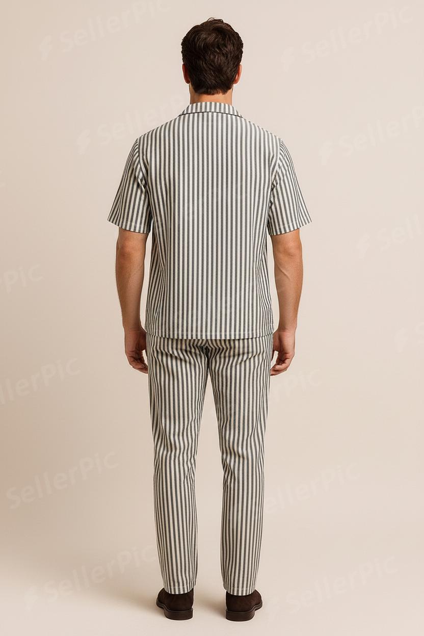 Men’s Classic Vertical Striped Co-Ord Set – Premium Cotton Shirt & Trouser | Modern Casual Summer Outfit