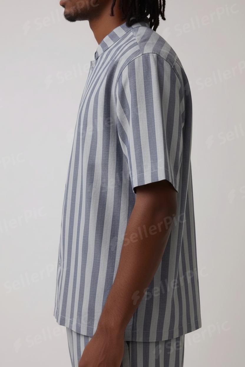 Men’s Premium Striped Two-Piece Co-Ord Set | Summer Casual Shirt & Pants | Breathable Cotton Outfit for Daily Wear