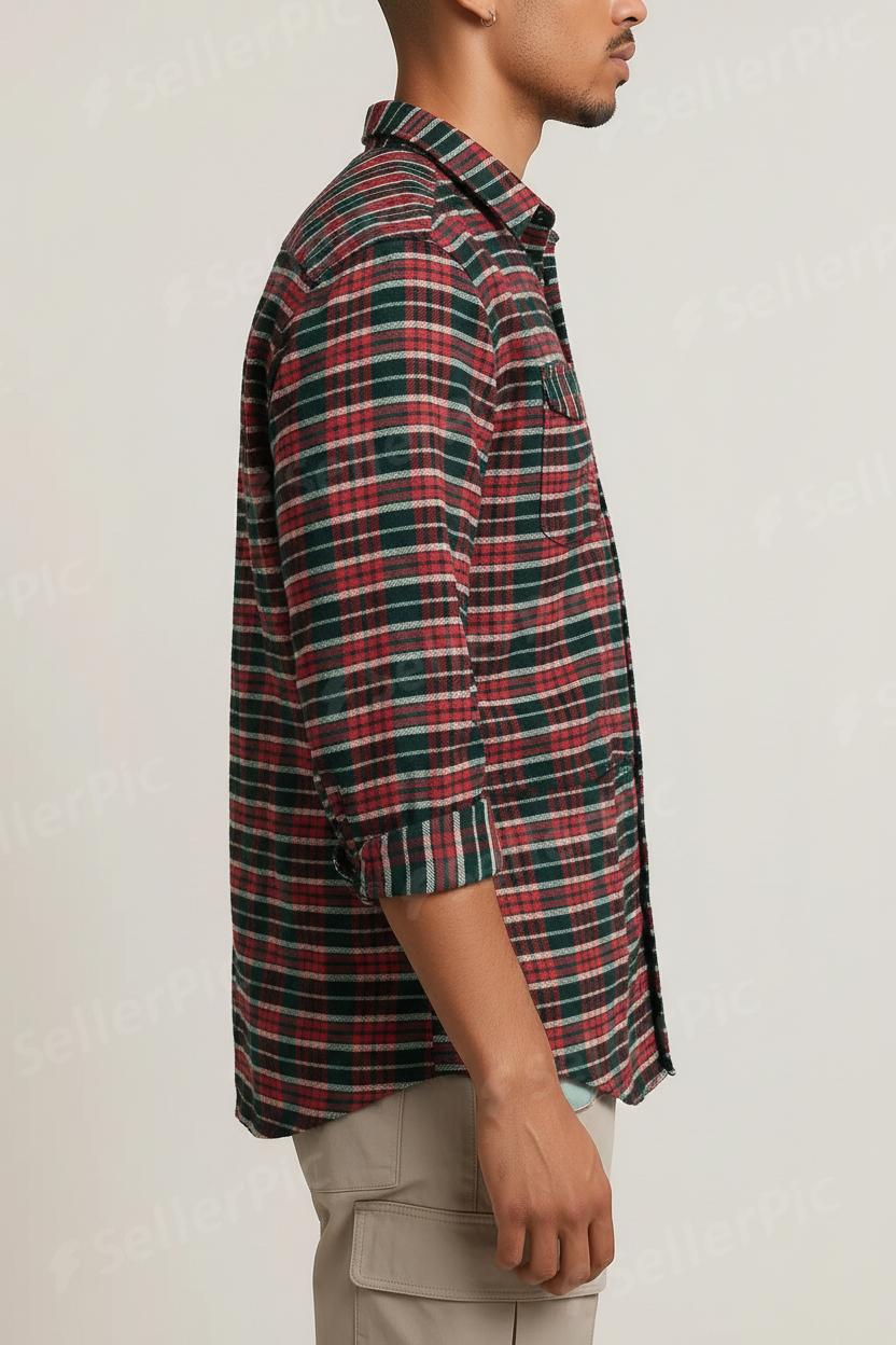 Men’s Classic Plaid Flannel Shirt – Long Sleeve, Soft Brushed Cotton, Casual Outdoor Workwear Button-Up