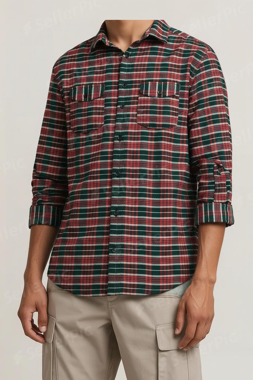 Men’s Classic Plaid Flannel Shirt – Long Sleeve, Soft Brushed Cotton, Casual Outdoor Workwear Button-Up