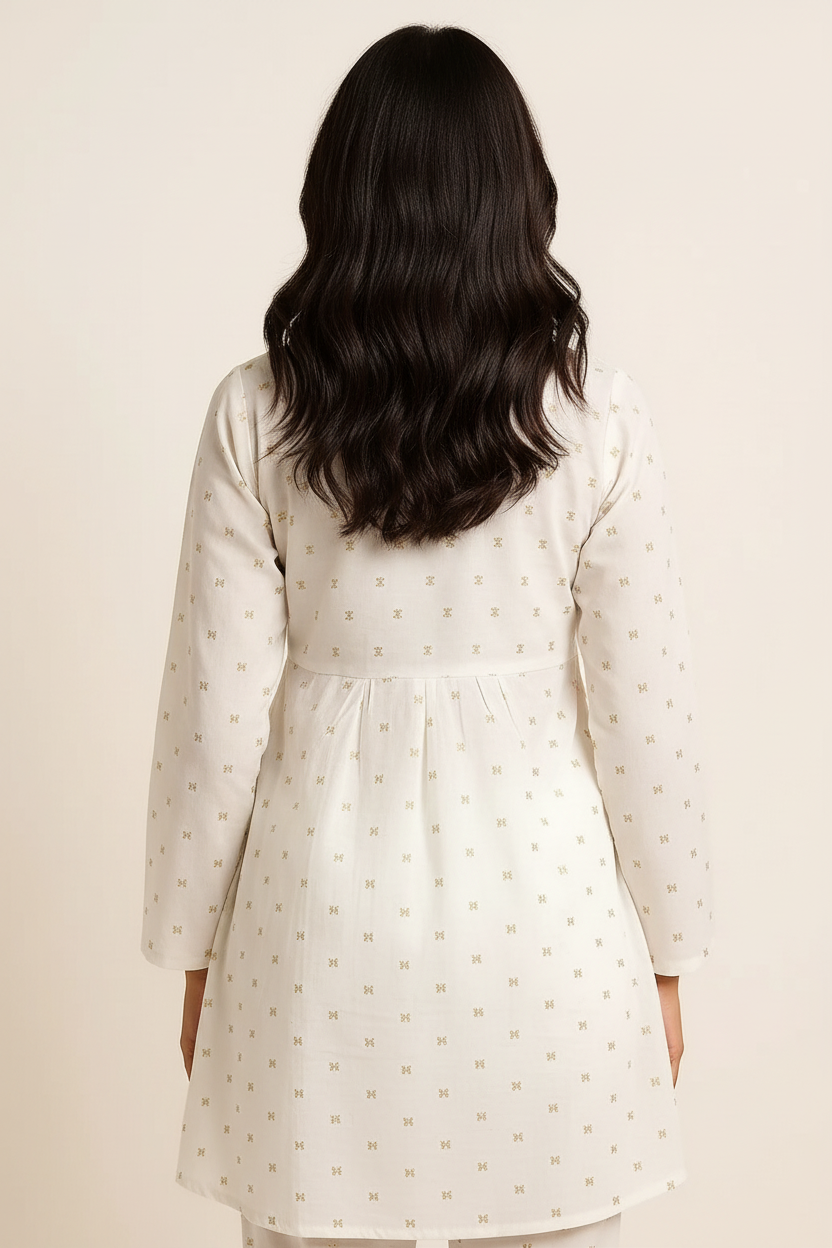 Women’s Minimal Printed Cotton Kurti Pant Set | Elegant Two-Piece Outfit for Daily & Office Wear