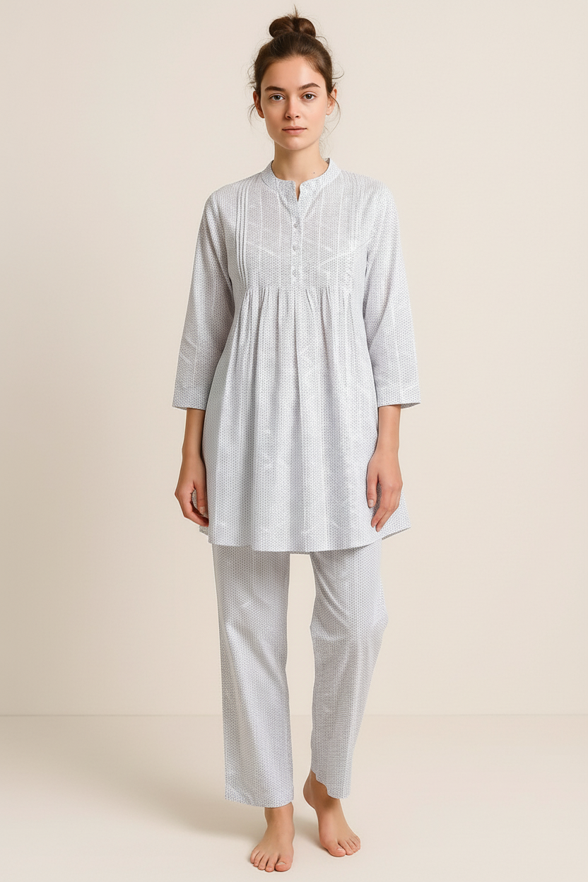 Women’s Minimal Printed Cotton Co-Ord Set | Long Kurti & Straight Pants | Everyday Comfort Wear
