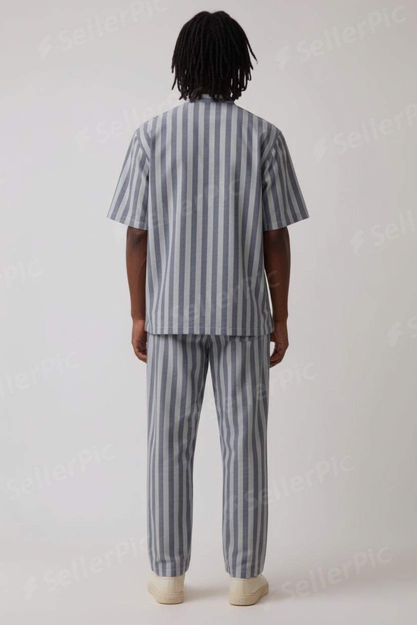 Men’s Premium Striped Two-Piece Co-Ord Set | Summer Casual Shirt & Pants | Breathable Cotton Outfit for Daily Wear