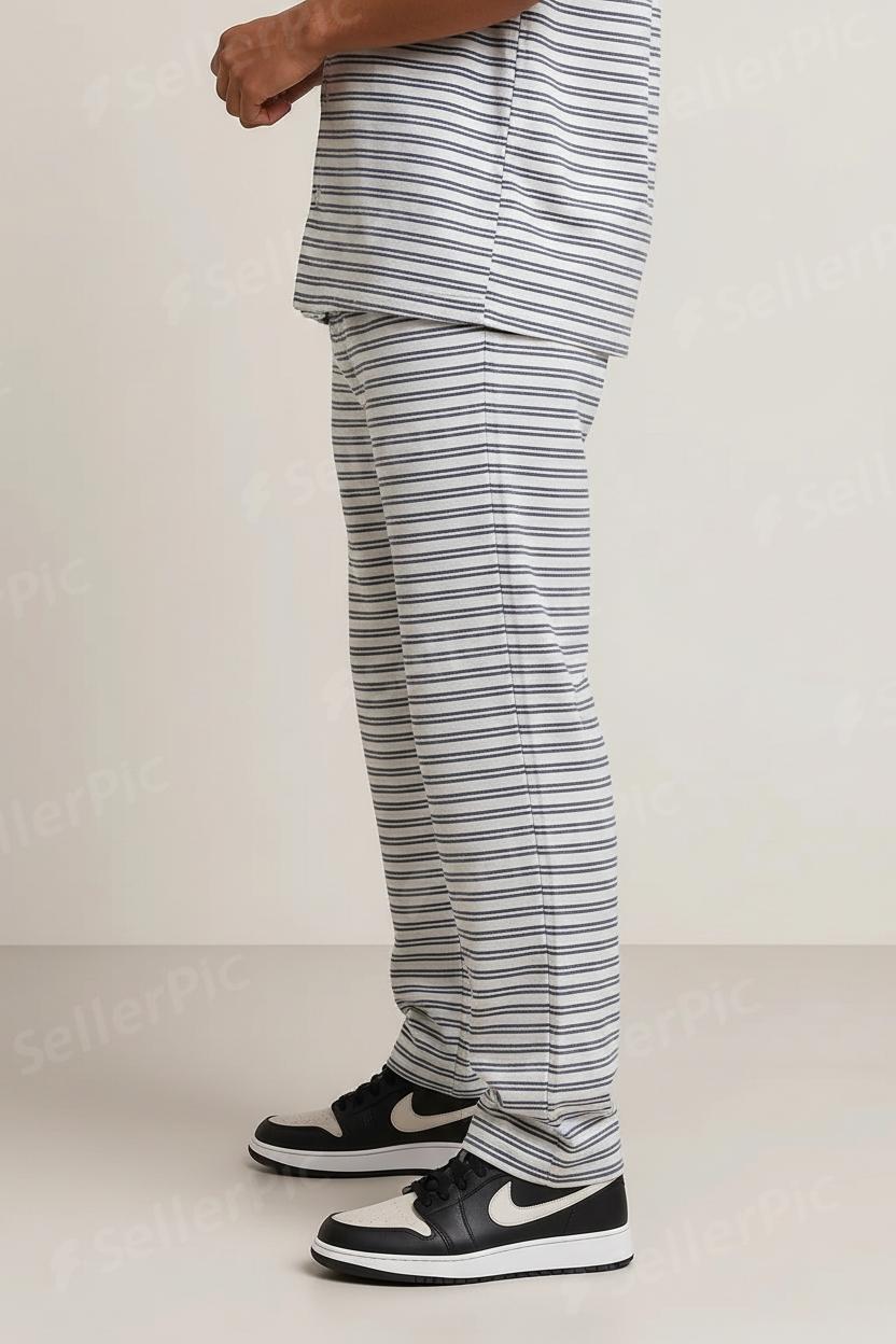 Men’s Short-Sleeve Button-Up Pajama Set – Soft Breathable Striped Lounge Set with Relaxed-Fit Pants