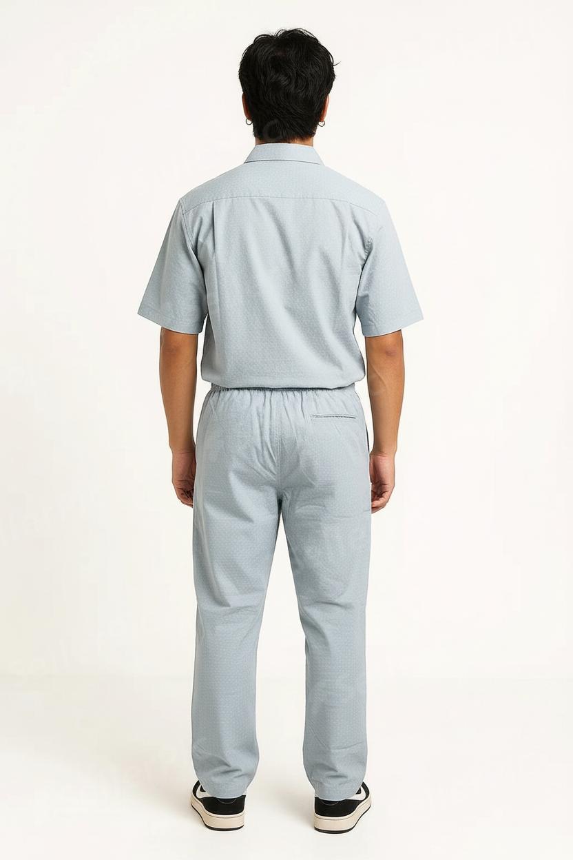 Men’s Light Blue Casual Co-Ord Set | Short Sleeve Button Shirt & Drawstring Pants | Soft Breathable Summer Two-Piece Outfit