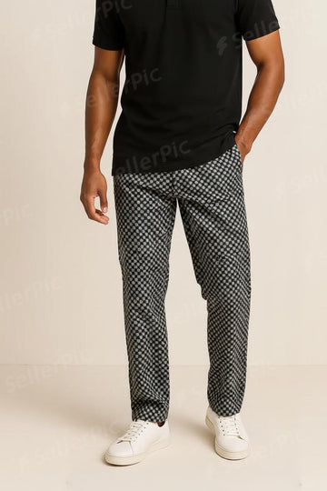 Men’s Slim Fit Checkered Trousers – Premium Stretch Casual Pants for Everyday & Smart Wear