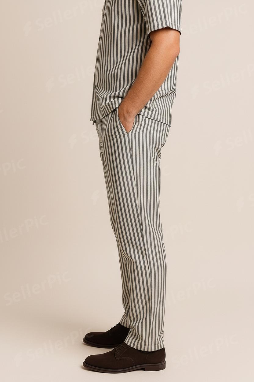 Men’s Classic Vertical Striped Co-Ord Set – Premium Cotton Shirt & Trouser | Modern Casual Summer Outfit