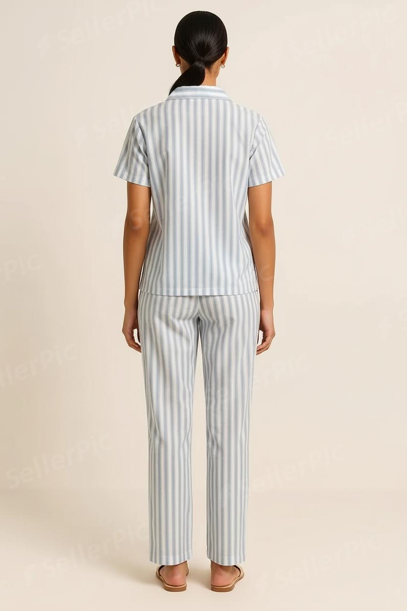 Women’s Cotton Printed Co-Ord Set – Soft Shirt & Pajama Pants Lounge Wear