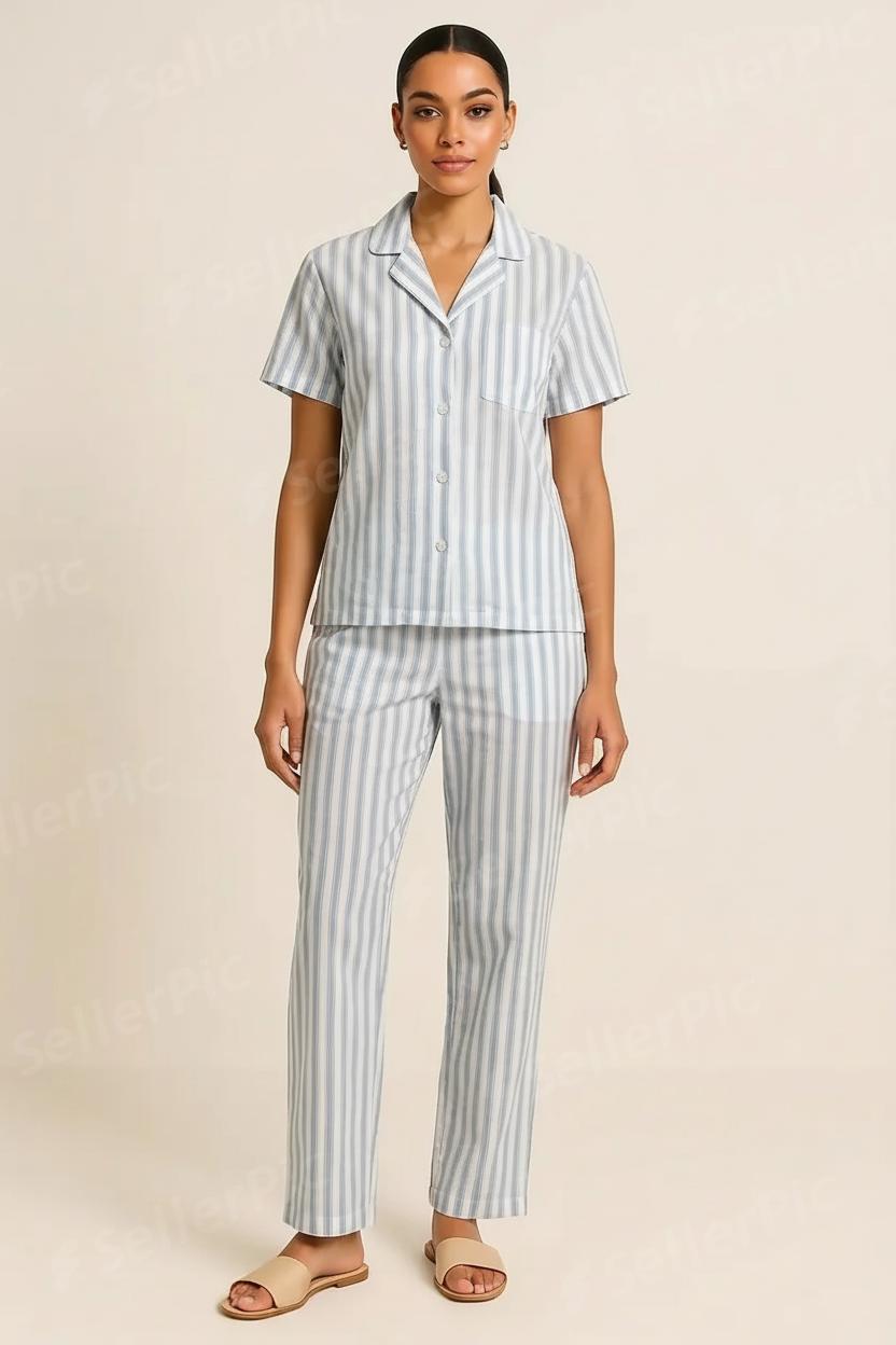 Women’s Cotton Printed Co-Ord Set – Soft Shirt & Pajama Pants Lounge Wear