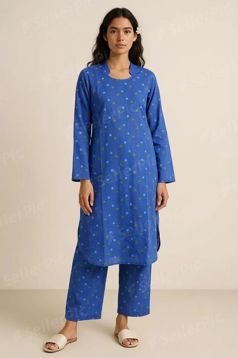Women’s Cotton Printed Co-Ord Set – Soft Shirt & Pajama Pants Lounge Wear